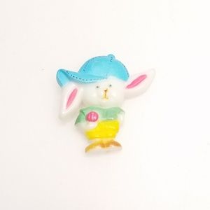 Vtg Baseball Boy Bunny Rabbit Ball Cap Pin Brooch